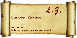 Lunova Zakeus névjegykártya